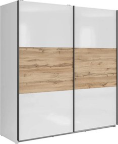 Dulap TETRIX, alb lucios/stejar wotan, PAL, cu 2 usi, 183x60x196 cm