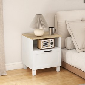 HOMCOM Noptieră Dormitor cu Sertar și Raft Deschis, Noptieră Modernă Compactă cu Picioare din Lemn de Pin, 45x38x50 cm, Alb | Aosom Romania