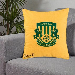 Perna Personalizata FC Politehnica Iasi Fotbal, 40x40 cm, Galben, Husa Detasabila, Perna Inclusa, BEKZ®