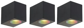 Set de 3 Aplice de Perete Inteligente Negre GU10 50mm IP44 - Baleno