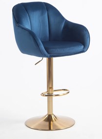 HR2055W Scaun Bleumarin din Catifea cu Bază Aurie