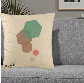 Perna Decorativa Geometric Hexagoane Pastel, 40x40 cm, Bej, Husa Detasabila, Perna Inclusa, BEKZ®