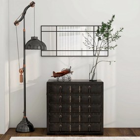 HOMCOM Oglindă de Perete Stil Fereastră Montaj Vertical Orizontal 110x50cm Negru | Aosom Romania