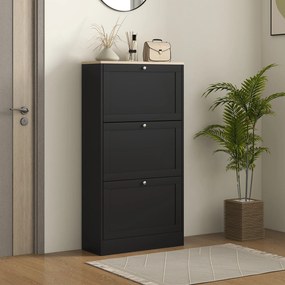 HOMCOM Dulap Îngust pentru Pantofi cu 3 Sertare și Rafturi Reglabile pe 2 Niveluri, 60x23,5x115 cm, Negru | Aosom Romania