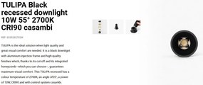 Spot LED incastrabil TULIPA Black recessed downlight 10W 55° 2700K CRI90 casambi