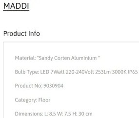 Stalp de exterior pentru terasa sau gradina, MADDI H-30cm
