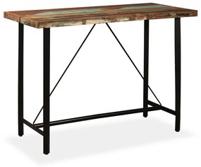 275147 vidaXL Set bar, 7 piese, lemn masiv reciclat, piele naturală și pânză
