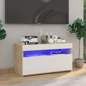 Comoda TV cu lumini LED, alb  stejar sonoma, 75x35x40 cm 1, alb si stejar sonoma, 75 x 35 x 40 cm
