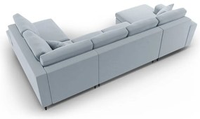 Colțar albastru deschis extensibil, cu spațiu de depozitare cu tapițerie din catifea (cu colț pe partea dreaptă-în formă de "U") Kyoto – Cosmopolitan Design