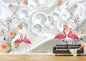 Tapet Premium Canvas - Flamingo roz in apa abstract