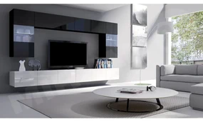 Mobilier living Brolani I (Negru + lucios Negru + Alb + lucios Alb) (cu iluminat LED albastru). 1104540