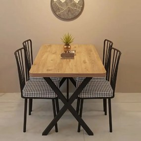 Set masa cu 4 scaune metal, Amsterdam Homs, nuc/negru 70 x 110 cm