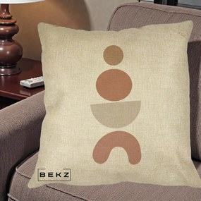 Perna Decorativa Geometric Boho Cercuri si Arc, 40x40 cm, Crem, Husa Detasabila, Perna Inclusa, BEKZ®