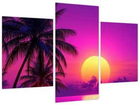 Tablou - Apus violet cu palmier (90x60 cm)