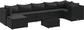 vidaXL Set mobilier de grădină cu perne, 8 piese, negru, poliratan