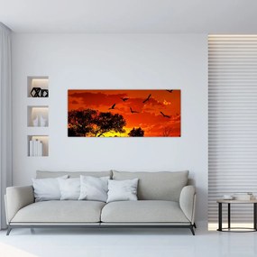 Tablou cu păsări în apus de soare (120x50 cm)