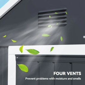 Outsunny Magazie de Grădină din Oțel Galvanizat și PP cu 4 Guri de Aerisire și Fereastră, 259x171x222 cm, Gri și Alb | Aosom Romania