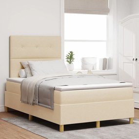 vidaXL Pat cu arcuri și saltea crem 120x200 cm din țesătură