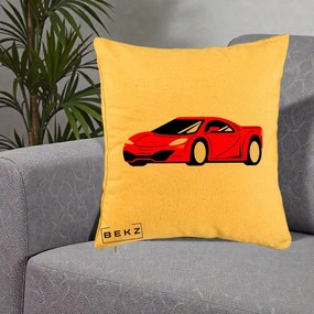 Perna Personalizata Masina Sport Rosie Grafic, 40x40 cm, Galben, Husa Detasabila, Perna Inclusa, BEKZ®