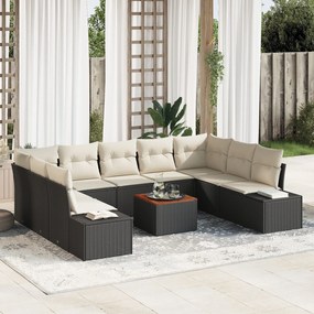 vidaXL Set canapea grădină 10 pcs Negru, alb Ratan, poliester
