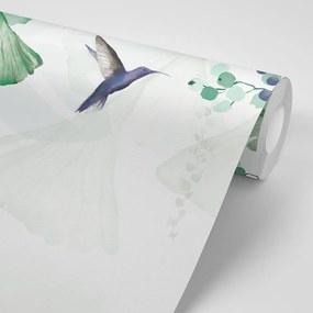 Tapet frunze verzi cu colibri