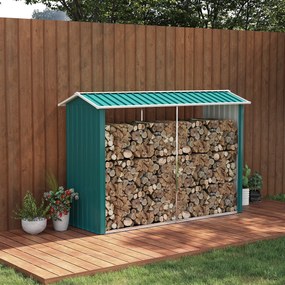 Outsunny Magazie de Depozitare a Buștenilor, Casă pentru Lemne de Foc din Otel Galvanizat cu Podea Înălțată, 240x86x160 cm, Verde | Aosom Romania