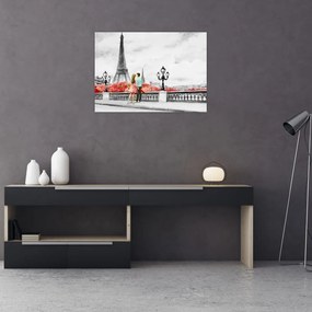 Tablou pe sticlă îndrăgostiții în Paris (70x50 cm)