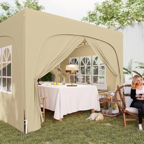 Outsunny Pavilion Barnum Cort pliant pentru recepții 3 x 3 x 2,73 m cu ferestre + Geantă de transport nisip | Aosom Romania