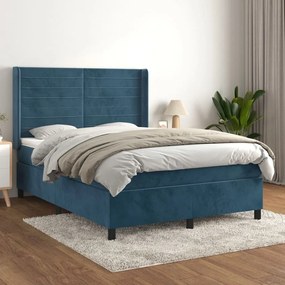 3132745 vidaXL Pat box spring cu saltea, albastru închis, 140x200 cm, catifea