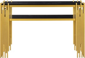 MAU42 - Masa Consola, 120 cm, masuta hol cu raft, living, dormitor - Auriu - Alb / Negru Imitatie de Marmura