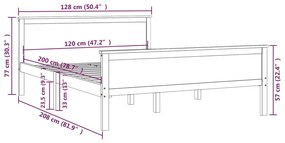 Cadru de pat, maro miere, 120x200 cm, lemn masiv de pin maro miere, 120 x 200 cm