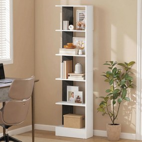 HOMCOM Raft Îngust cu 5 Etajere, Raft Economisitor de Spațiu Modern din Lemn, Bibliotecă pentru Baie, Living, Dormitor, Birou, 45x21x170 cm, Alb și Negru | Aosom Romania