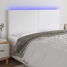 Tablie de pat cu LED, alb, 180x5x118 128 cm, piele ecologica 1, Alb, 180 x 5 x 118 128 cm