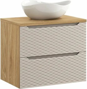 Set dulap baza suspendat 70 cm cu blat si lavoar Comad Ocean bej si stejar uleiat