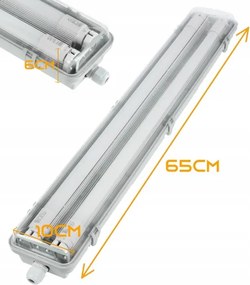 Corp LED tehnic tubular T8, 2x soclu G13, 10W, 230V, 6000K, 60 cm, IP65, alb