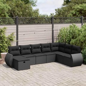 3325631 vidaXL Set mobilier de grădină cu perne, 8 piese, negru, poliratan