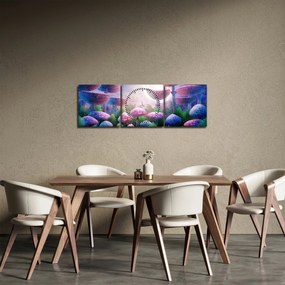 Tablou - Ciuperci sub lună plină (cu ceas) (90x30 cm)