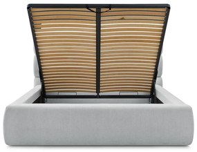 Pat matrimonial gri deschis tapițat cu spațiu de depozitare și somieră 180x200 cm Jagna – Bobochic Paris