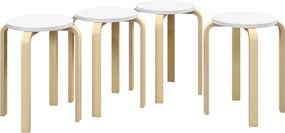 HOMCOM Set de Scaune Stivuibile pentru 4 Persoane, Scaune Moderne de Stivuire, Scaune Rotunde fără Spate, 40x40x45 cm, Lemn Natural | Aosom Romania