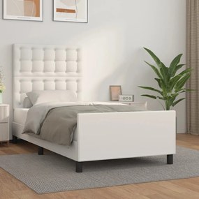 3125550 vidaXL Cadru de pat cu tăblie, alb, 90x200 cm, piele ecologică