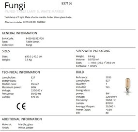 Veioza / Lampa de masa design elegant Fungi alb/ chihlimbar