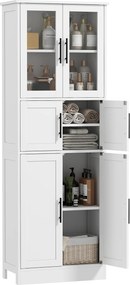 HOMCOM Dulap pentru baie, unitate depozitare 6 nivele, 6 uși dintre care 2 vitrate, rafturi reglabile, 60x30x170cm, alb | Aosom Romania