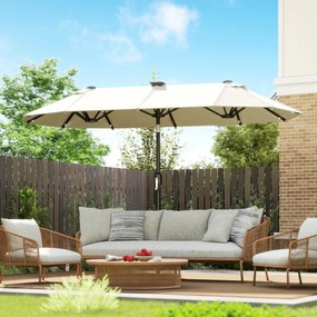 Outsunny Umbrelă dublă, umbrelă terasă, înclinabilă, cu panou solar, 35 LED-uri, cadru din oțel, bej, 2,92 x 1,50 x 2,18 m | Aosom Romania