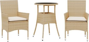 vidaXL Set mobilier de grădină cu perne 3 piese bej poliratan & sticlă