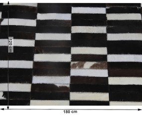 Covor de lux din piele, maro negru alb, patchwork, 120x180, PIELE DE VITA TIP 6