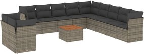 vidaXL Set canapea de grădină cu perne, 12 piese, gri, poliratan