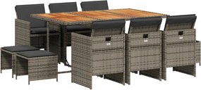 vidaXL Set mobilier de grădină cu perne, 11 piese, gri, poliratan