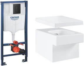 Set vas WC Grohe Cube Ceramic 3924500H, cadru ascuns cu buton de acționare Grohe Solido 38811KF0, 39488000