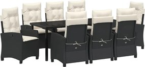 vidaXL Set de masă pentru grădină cu pernă 9 pcs Negru poliratan