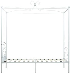 Cadru de pat cu baldachin, alb, 100 x 200 cm, metal Alb, 100 x 200 cm